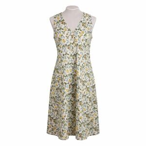 Tulip "Poppie" Yellow Rose Floral Cotton Sleeveless V-Neck Midi Dress Spring XS